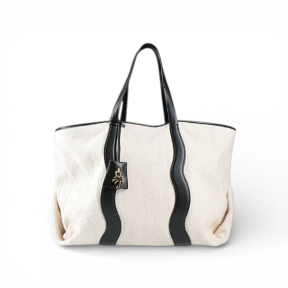 Palm Angels Classic Cabas Tote Bag Canvas Black Leather Trim Palm Charm NWT